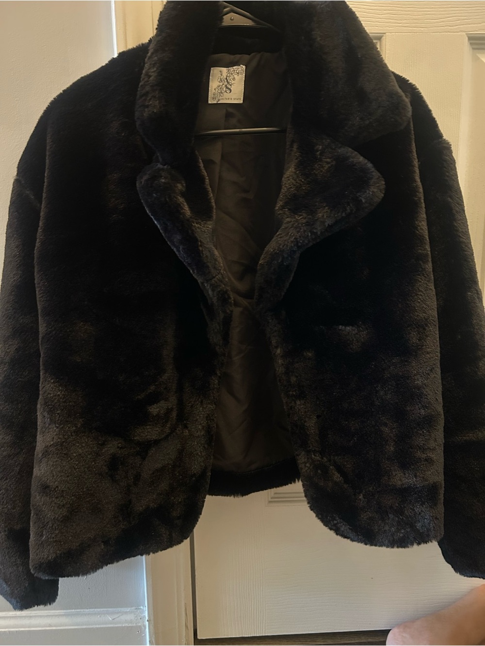 Altar'd State Black Faux Fur Cropped Jacket